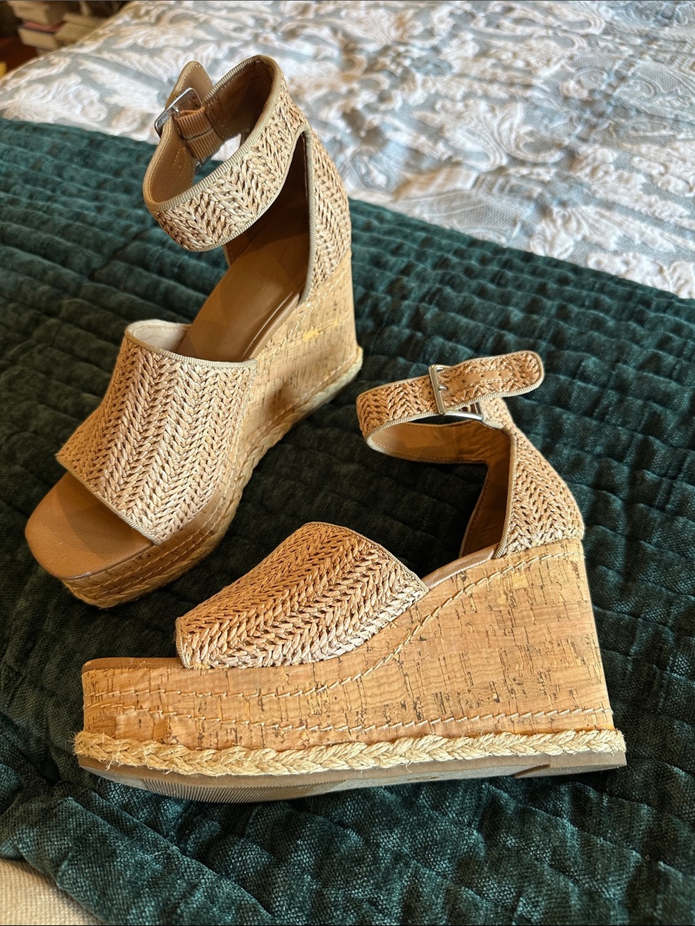 Universal Thread Natural Woven Cork Ankle-Strap Wedges